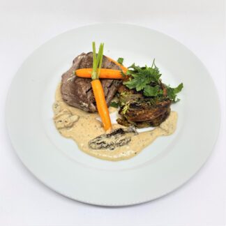 BŒUF, FLAN DE MORILLES, FOIE GRAS ET SAUCE AUX MORILLES