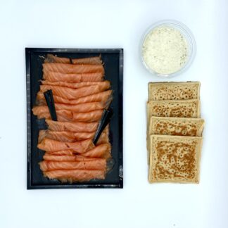 PLATEAU DE SAUMON FUMÉ + BLINIS + POT DE SAUCE GRAVELAX 300g