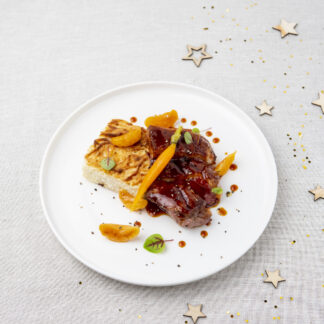 MAGRET DE CANARD  LAQUE AU MIEL CLEMENTINE GRATIN DE PDT