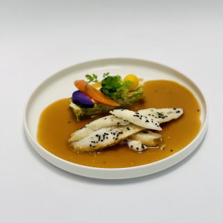 ST PIERRE, CRÈME CITRONNÉE CRUSTACÉS, GATEAU DE LÉGUMES VERDE