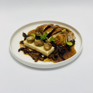 FILET DE DINDE ET BOUDIN BLANC TRUFFÉ, RISOTTO CHAMPAGNE ET MARRONS